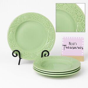 1995 Newcor Stoneware FRUIT Lattice Rim Light Pale Green Dinner Plates Set of 4